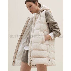 Brunello Women Cucinelli Vest Puffer Long Jacket Coat Monili trim size S